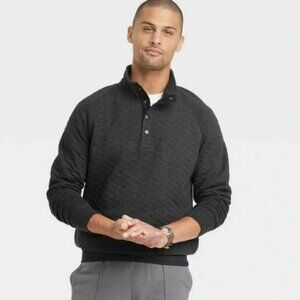 Men's Quilted Snap Pullover Sweatshirt - Goodfellow & Co - Black - Men's Medium